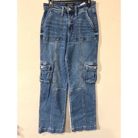 Judy Blue Denim - Judy Blue Macon High rise Women's Denim Cargo Pants Blue Straight Leg Pockets